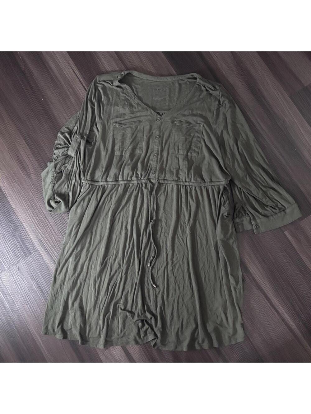 Torrid Super Soft Knit Shirt Dress Women's Plus Size 4 Olive Green Roll Tab